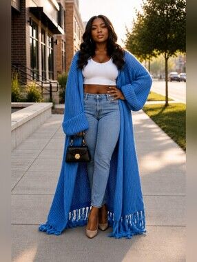 Womens Cardigan Unique Sky Blue Floor Length Tall Girl Friendly And Hoodie